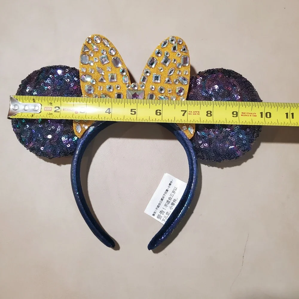 Disney Parks Minnie Mouse Ears Headband Purple Sequin Gold Rhinestone Bow Blue